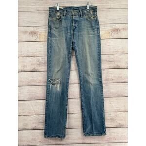 Loomstate Organic Cotton Distressed Selvedge Straight Leg Jeans Men's 31 Blue‎